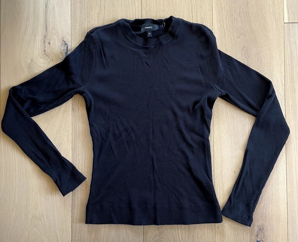 Theory Black Ribbed Long Sleeve Top - Women's Medium